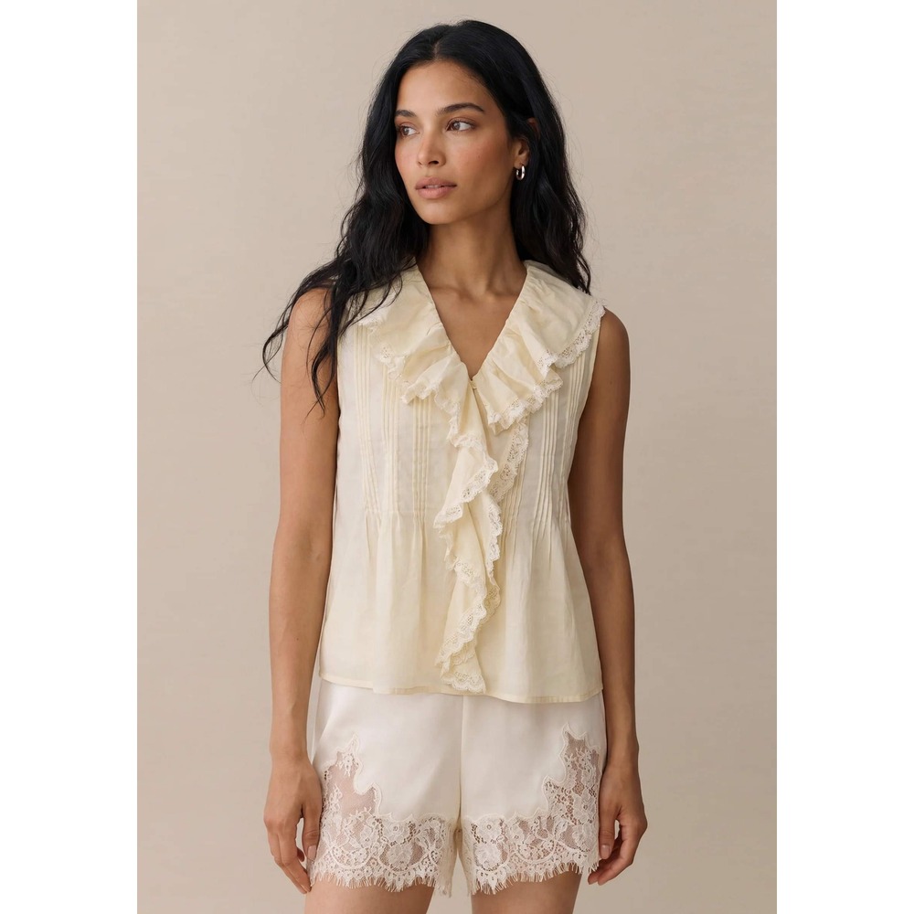 NWT Sorella Eve Ruffle Cotton Lace Trim Top in Butter Yellow - Size XS